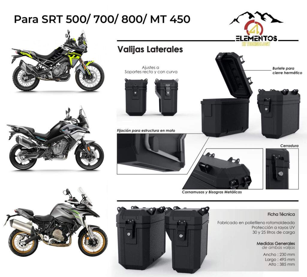 Valijas laterales para SRT 500/ 700/ 800/ MT 450 4elementos Equipamiento