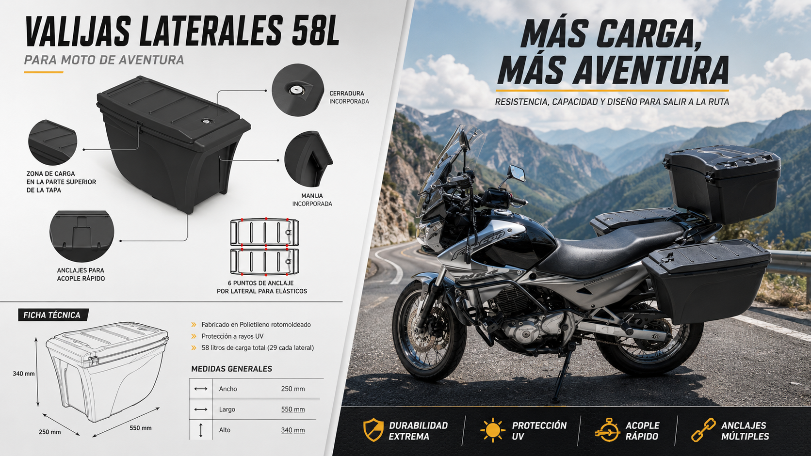 Ficha e instalación de Valija de moto 29 L